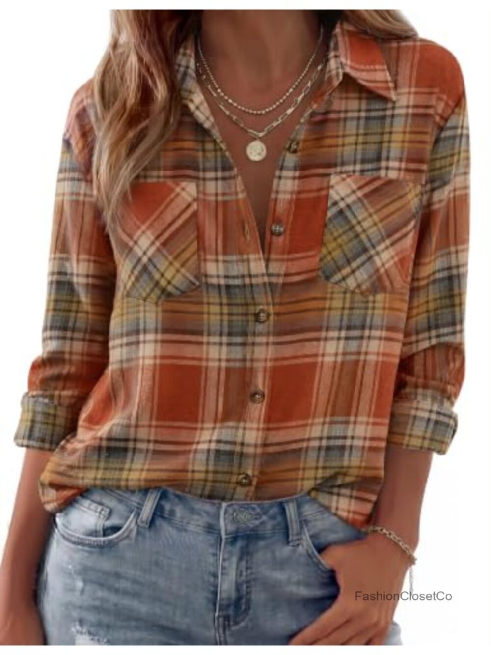 Women's Flannel Plaid Button Down Shirt Long Sleeve Casual Oversized Top